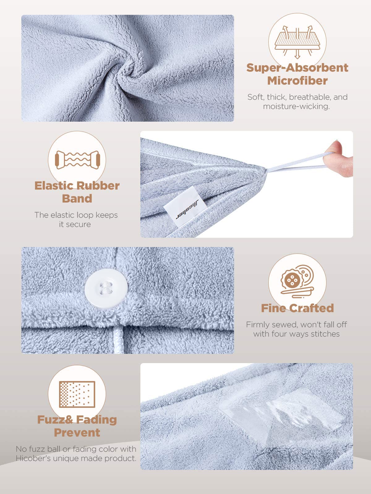 Hicober Microfiber Hair Towel, 3 Packs Hair Turbans for Wet Hair, Drying Hair Wrap Towels for Curly Hair Women Anti Frizz(Purple